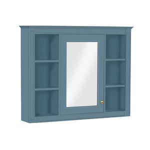 English Elm 35'' Indigo Blue Wall Mounted Bathroom Mirror Cabinet with Open Shelves and Vintage Hardware N710P236930M