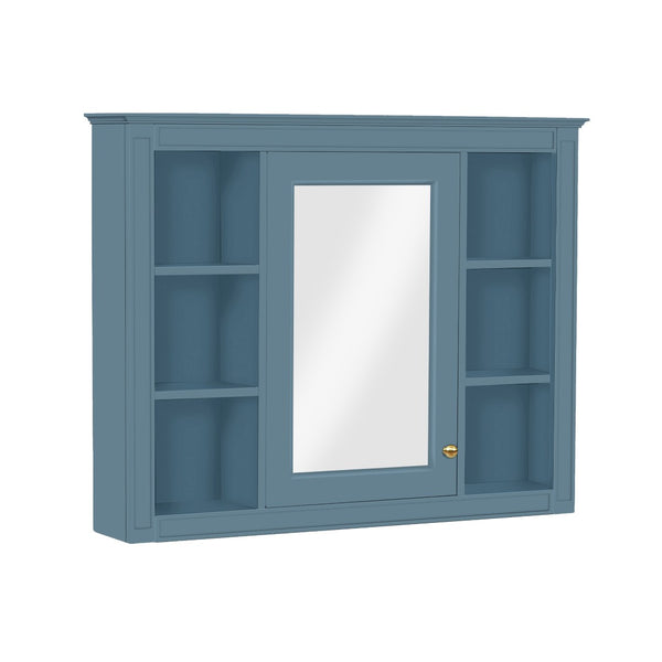 English Elm 35'' Indigo Blue Wall Mounted Bathroom Mirror Cabinet with Open Shelves and Vintage Hardware N710P236930M