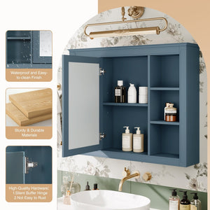 English Elm 35'' Indigo Blue Wall Mounted Bathroom Mirror Cabinet with Open Shelves and Vintage Hardware N710P236930M