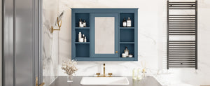 English Elm 35'' Indigo Blue Wall Mounted Bathroom Mirror Cabinet with Open Shelves and Vintage Hardware N710P236930M