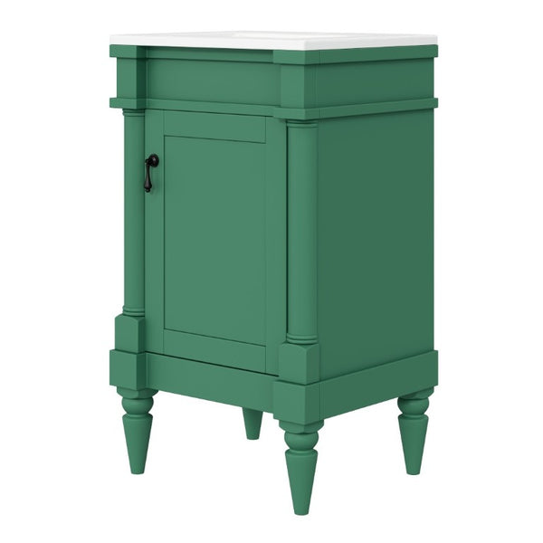 English Elm 18-Inch Freestanding Bathroom Vanity Ceramic Sink Pine Legs Muted Green Retro Cabinet N710P257401S