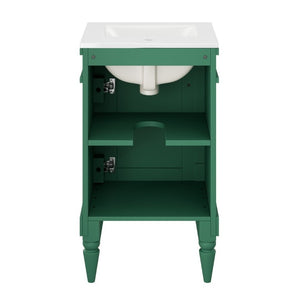 English Elm 18-Inch Freestanding Bathroom Vanity Ceramic Sink Pine Legs Muted Green Retro Cabinet N710P257401S