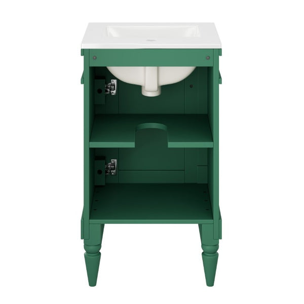 English Elm 18-Inch Freestanding Bathroom Vanity Ceramic Sink Pine Legs Muted Green Retro Cabinet N710P257401S