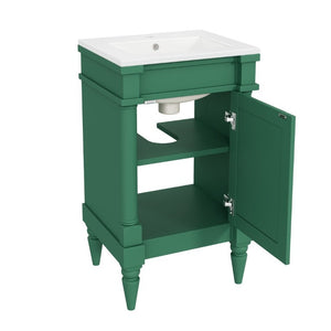 English Elm 18-Inch Freestanding Bathroom Vanity Ceramic Sink Pine Legs Muted Green Retro Cabinet N710P257401S