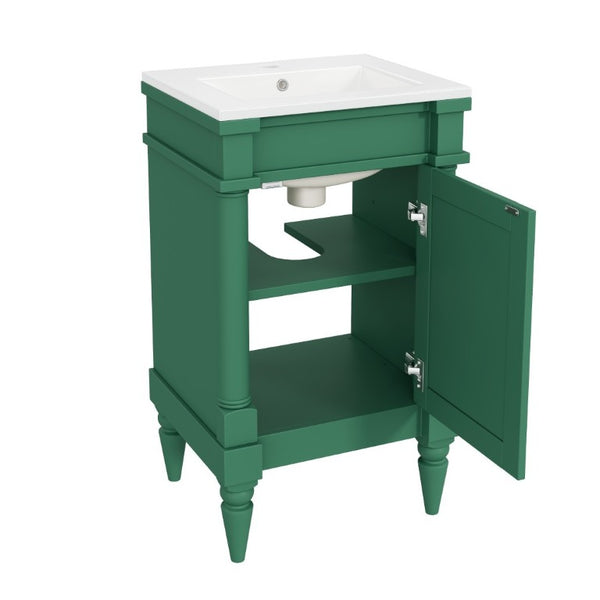 English Elm 18-Inch Freestanding Bathroom Vanity Ceramic Sink Pine Legs Muted Green Retro Cabinet N710P257401S