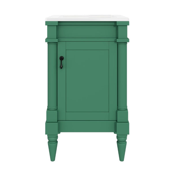 English Elm 18-Inch Freestanding Bathroom Vanity Ceramic Sink Pine Legs Muted Green Retro Cabinet N710P257401S