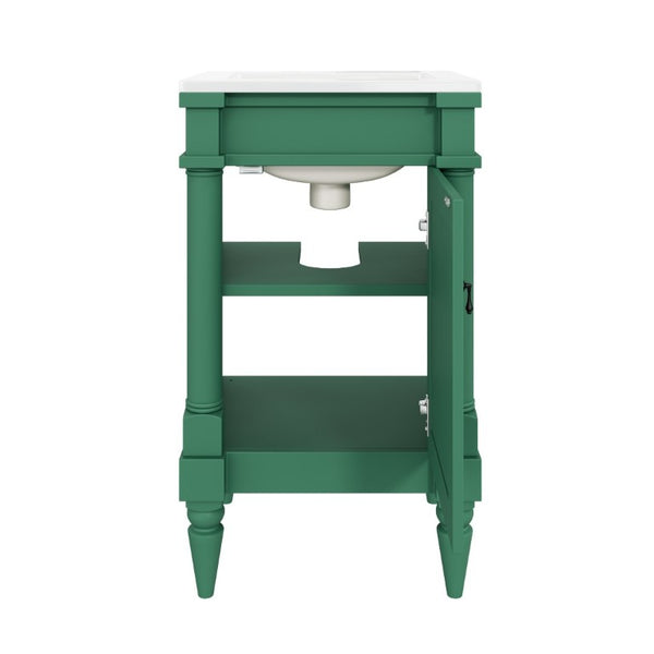 English Elm 18-Inch Freestanding Bathroom Vanity Ceramic Sink Pine Legs Muted Green Retro Cabinet N710P257401S
