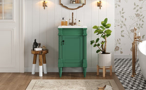 English Elm 18-Inch Freestanding Bathroom Vanity Ceramic Sink Pine Legs Muted Green Retro Cabinet N710P257401S