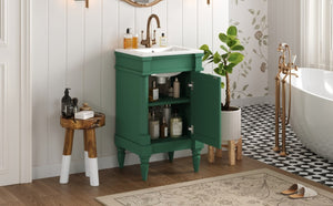 English Elm 18-Inch Freestanding Bathroom Vanity Ceramic Sink Pine Legs Muted Green Retro Cabinet N710P257401S