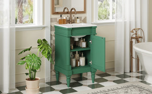 English Elm 18-Inch Freestanding Bathroom Vanity Ceramic Sink Pine Legs Muted Green Retro Cabinet N710P257401S