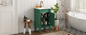 English Elm 18-Inch Freestanding Bathroom Vanity Ceramic Sink Pine Legs Muted Green Retro Cabinet N710P257401S