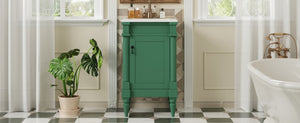 English Elm 18-Inch Freestanding Bathroom Vanity Ceramic Sink Pine Legs Muted Green Retro Cabinet N710P257401S