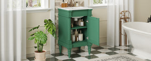 English Elm 18-Inch Freestanding Bathroom Vanity Ceramic Sink Pine Legs Muted Green Retro Cabinet N710P257401S