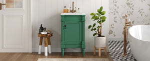 English Elm 18-Inch Freestanding Bathroom Vanity Ceramic Sink Pine Legs Muted Green Retro Cabinet N710P257401S