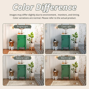 English Elm 18-Inch Freestanding Bathroom Vanity Ceramic Sink Pine Legs Muted Green Retro Cabinet N710P257401S