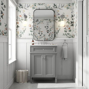 English Elm 24 Inch French Carved Bathroom Vanity with Ceramic Sink Soft Close Doors and Tip Out Drawer Gray N710P293309E