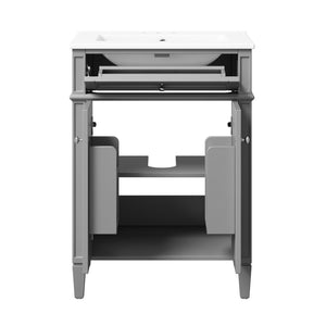 English Elm 24 Inch French Carved Bathroom Vanity with Ceramic Sink Soft Close Doors and Tip Out Drawer Gray N710P293309E