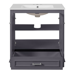English Elm 30" French Country Bathroom Vanity Solid Poplar Frame Ceramic Sink Soft Close Doors N710P317676C
