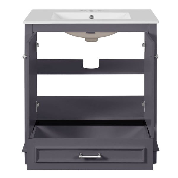 English Elm 30" French Country Bathroom Vanity Solid Poplar Frame Ceramic Sink Soft Close Doors N710P317676C