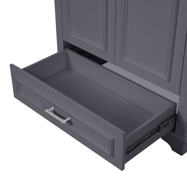 English Elm 30" French Country Bathroom Vanity Solid Poplar Frame Ceramic Sink Soft Close Doors N710P317676C
