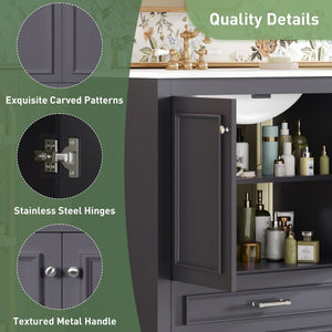 English Elm 30" French Country Bathroom Vanity Solid Poplar Frame Ceramic Sink Soft Close Doors N710P317676C