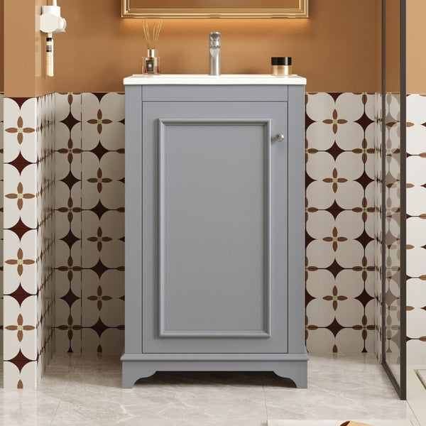 English Elm 20-Inch Gray Shaker Bathroom Vanity with Ceramic Sink Soft Close Pine Cabinet N710P317678E