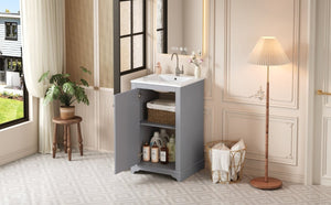 English Elm 20-Inch Gray Shaker Bathroom Vanity with Ceramic Sink Soft Close Pine Cabinet N710P317678E