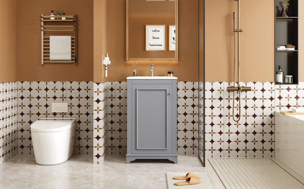 English Elm 20-Inch Gray Shaker Bathroom Vanity with Ceramic Sink Soft Close Pine Cabinet N710P317678E