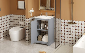 English Elm 20-Inch Gray Shaker Bathroom Vanity with Ceramic Sink Soft Close Pine Cabinet N710P317678E