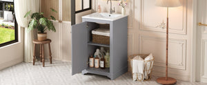 English Elm 20-Inch Gray Shaker Bathroom Vanity with Ceramic Sink Soft Close Pine Cabinet N710P317678E