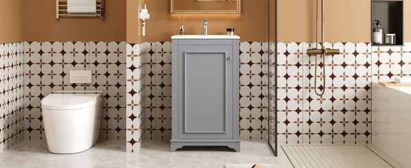 English Elm 20-Inch Gray Shaker Bathroom Vanity with Ceramic Sink Soft Close Pine Cabinet N710P317678E
