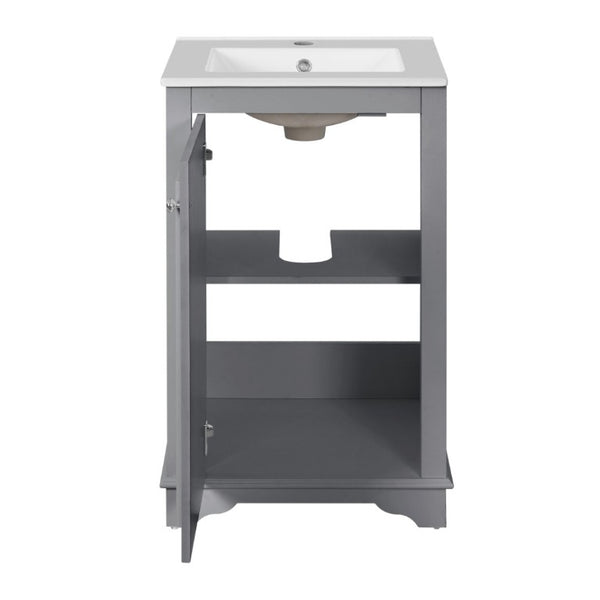 English Elm 20-Inch Gray Shaker Bathroom Vanity with Ceramic Sink Soft Close Pine Cabinet N710P317678E