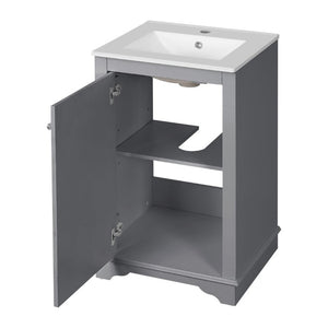 English Elm 20-Inch Gray Shaker Bathroom Vanity with Ceramic Sink Soft Close Pine Cabinet N710P317678E