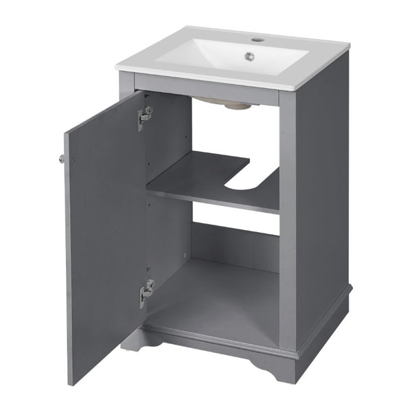 English Elm 20-Inch Gray Shaker Bathroom Vanity with Ceramic Sink Soft Close Pine Cabinet N710P317678E