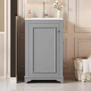 English Elm 20-Inch Gray Shaker Bathroom Vanity with Ceramic Sink Soft Close Pine Cabinet N710P317678E