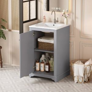 English Elm 20-Inch Gray Shaker Bathroom Vanity with Ceramic Sink Soft Close Pine Cabinet N710P317678E