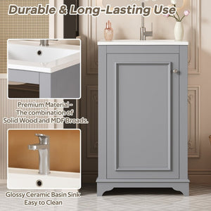 English Elm 20-Inch Gray Shaker Bathroom Vanity with Ceramic Sink Soft Close Pine Cabinet N710P317678E