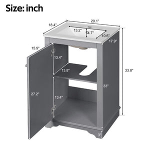 English Elm 20-Inch Gray Shaker Bathroom Vanity with Ceramic Sink Soft Close Pine Cabinet N710P317678E