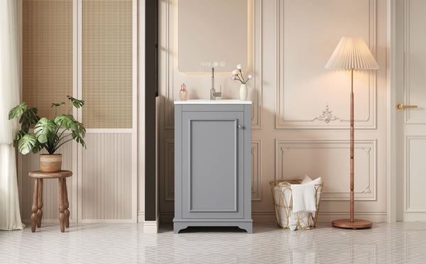 English Elm 20-Inch Gray Shaker Bathroom Vanity with Ceramic Sink Soft Close Pine Cabinet N710P317678E