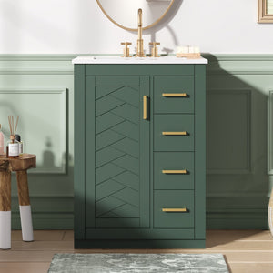English Elm 24" Single Bathroom Vanity Sage Green Ceramic Sink Soft Close Drawers Gold Hardware N710P341038F