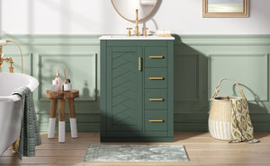 English Elm 24" Single Bathroom Vanity Sage Green Ceramic Sink Soft Close Drawers Gold Hardware N710P341038F