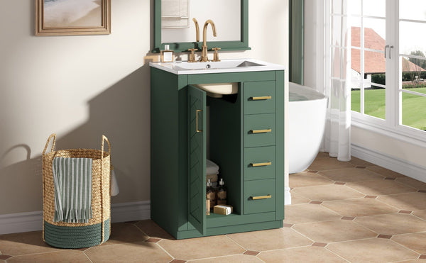 English Elm 24" Single Bathroom Vanity Sage Green Ceramic Sink Soft Close Drawers Gold Hardware N710P341038F