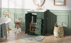 English Elm 24" Single Bathroom Vanity Sage Green Ceramic Sink Soft Close Drawers Gold Hardware N710P341038F