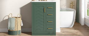 English Elm 24" Single Bathroom Vanity Sage Green Ceramic Sink Soft Close Drawers Gold Hardware N710P341038F