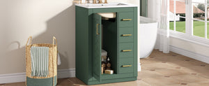 English Elm 24" Single Bathroom Vanity Sage Green Ceramic Sink Soft Close Drawers Gold Hardware N710P341038F
