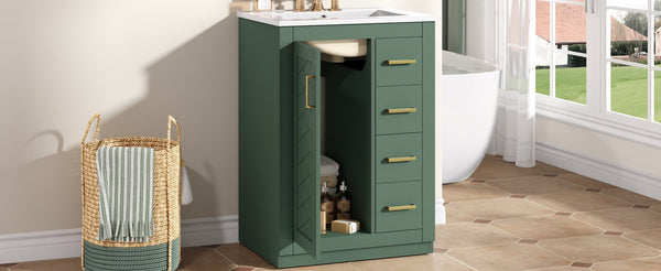 English Elm 24" Single Bathroom Vanity Sage Green Ceramic Sink Soft Close Drawers Gold Hardware N710P341038F
