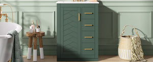 English Elm 24" Single Bathroom Vanity Sage Green Ceramic Sink Soft Close Drawers Gold Hardware N710P341038F