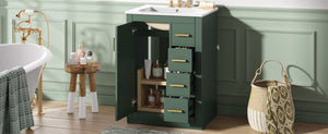 English Elm 24" Single Bathroom Vanity Sage Green Ceramic Sink Soft Close Drawers Gold Hardware N710P341038F