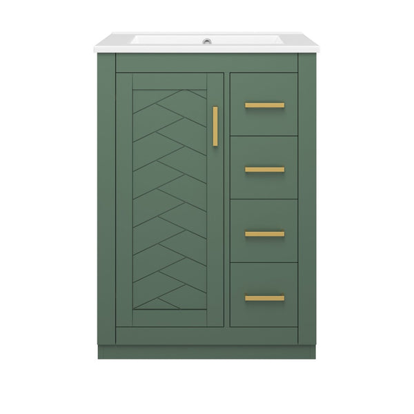 English Elm 24" Single Bathroom Vanity Sage Green Ceramic Sink Soft Close Drawers Gold Hardware N710P341038F