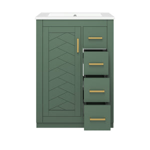 English Elm 24" Single Bathroom Vanity Sage Green Ceramic Sink Soft Close Drawers Gold Hardware N710P341038F